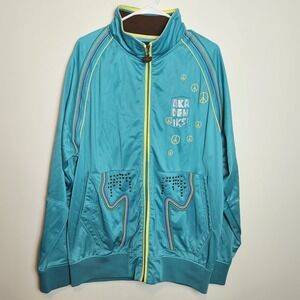 Akademiks Men's XL Aqua Blue Track Jacket NWOT Embroidered Peace‎ Signs...